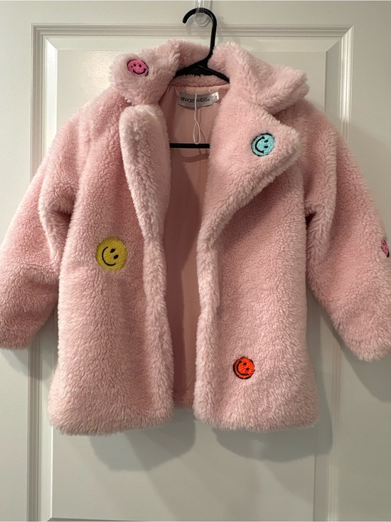 Dreamers Other - Dreamers Light Pink Faux Fur Puffer Jacket with Smiley Patches